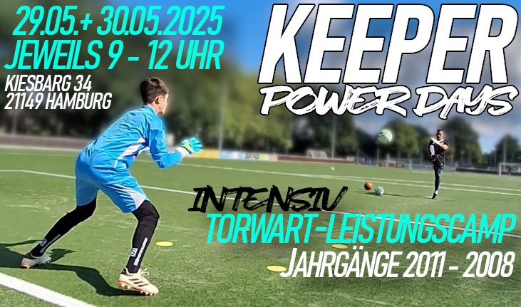 Torwart-Leistungs-Camp für Jahrgänge 2011-2019, 29.-30. Mai 2025, von 9 bis 12 Uhr.