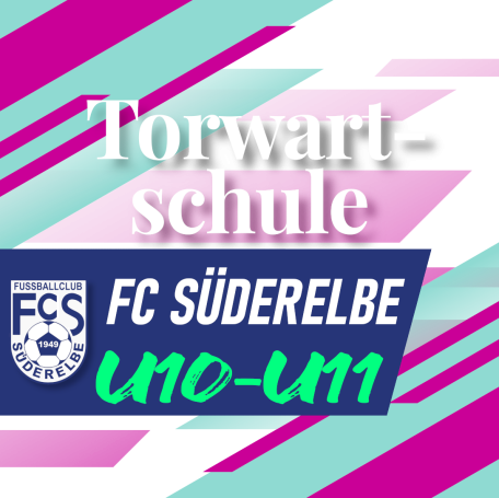 Logo des FC Süderelbe mit Hinweis auf die Torwartschule für E-Jugend U10 und U11.